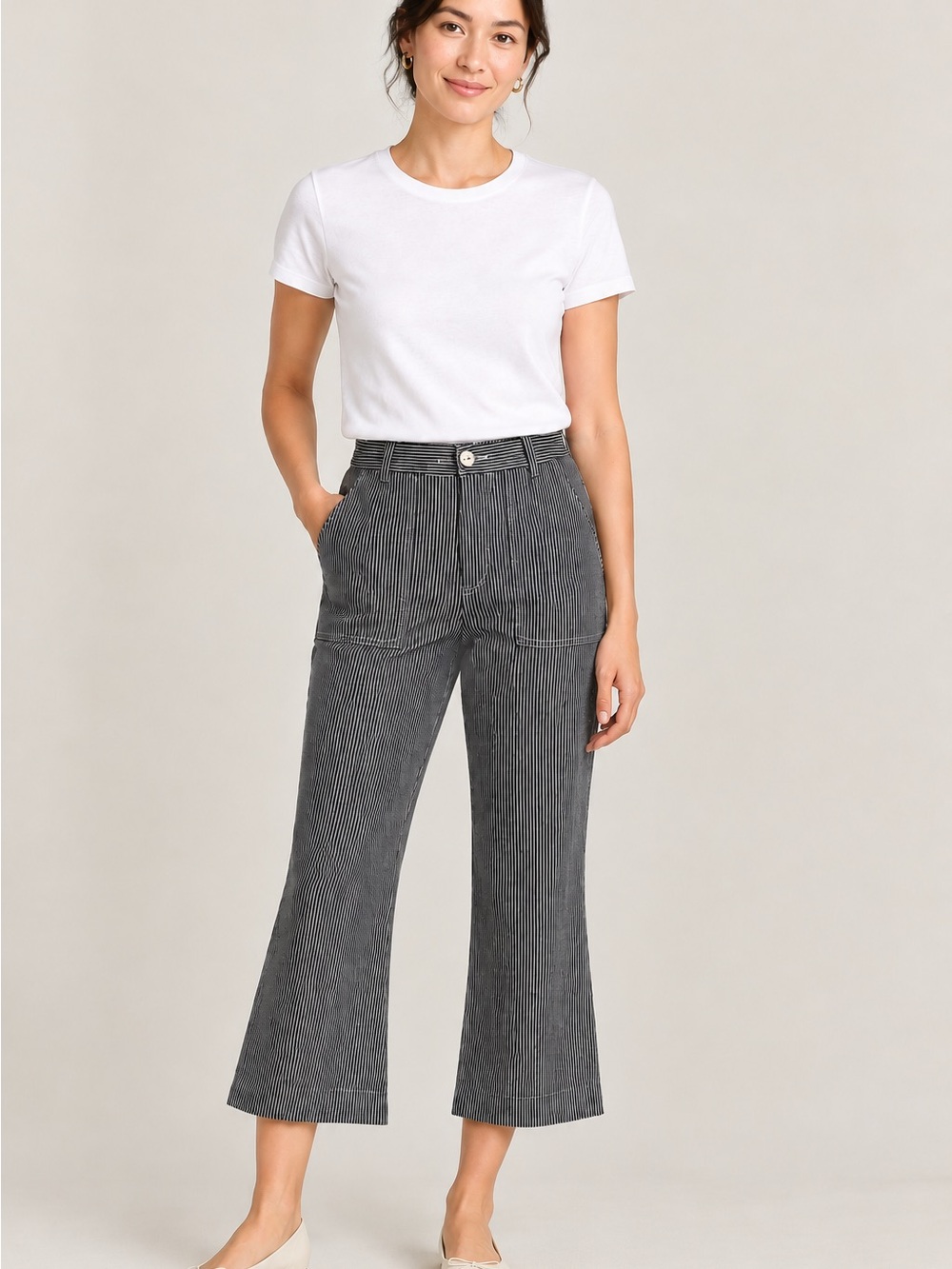 Maje Gray Pinstripe Cropped Pants